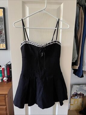 Black Lace-Trim Camisole Dress with Bow
